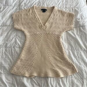 Y2k Cream Knit V Neck Top